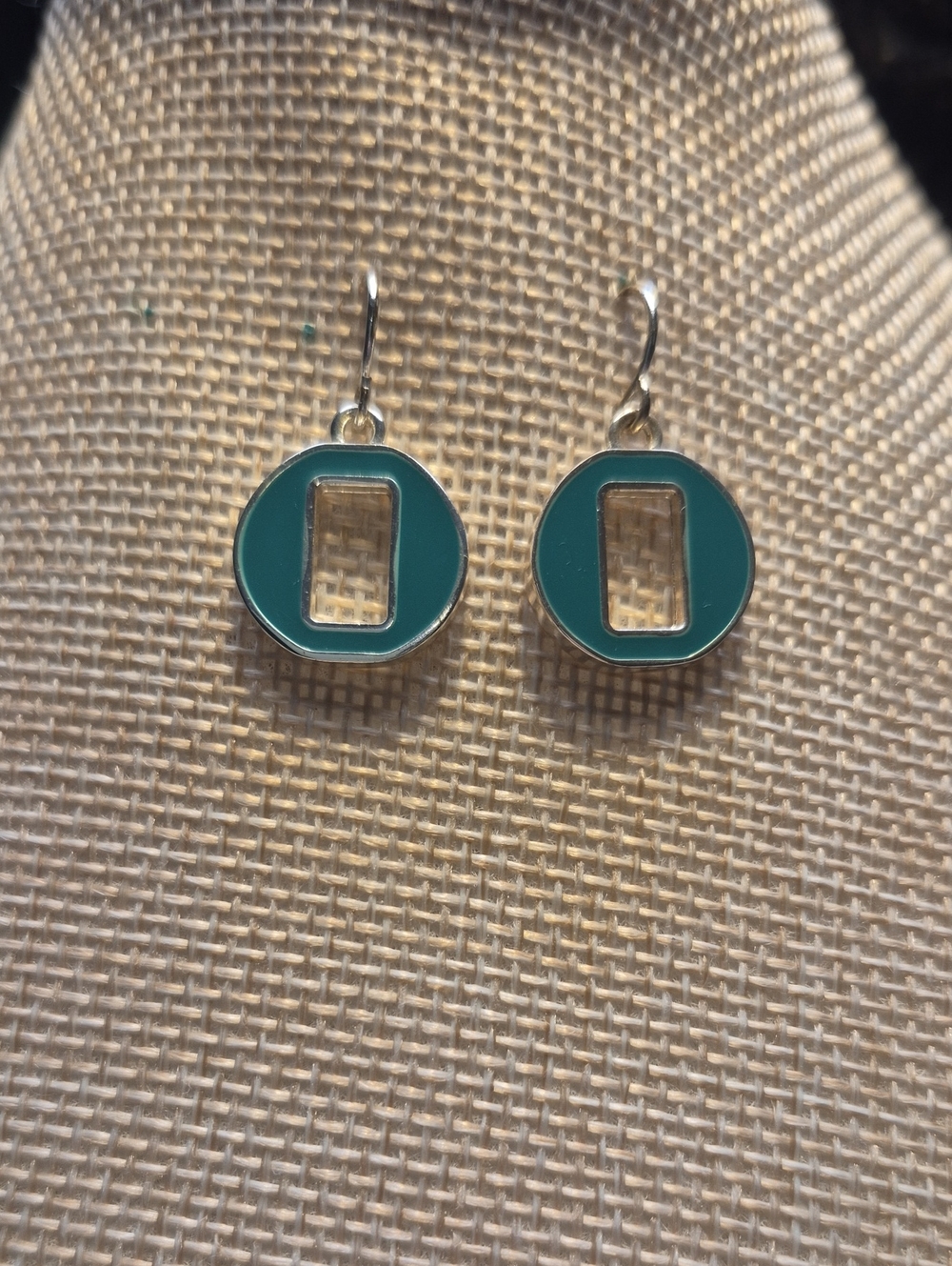 Chaps Teal Circular Drop Earrings with Rectangular Cutout
